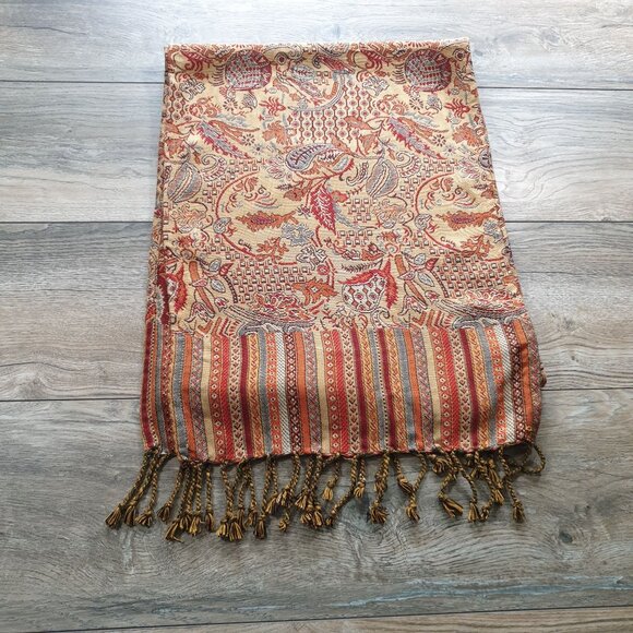 Elegant Paisley Patterned Women Tapestry Scarf Fringe Detail Sophia India Rayon - Picture 5 of 6